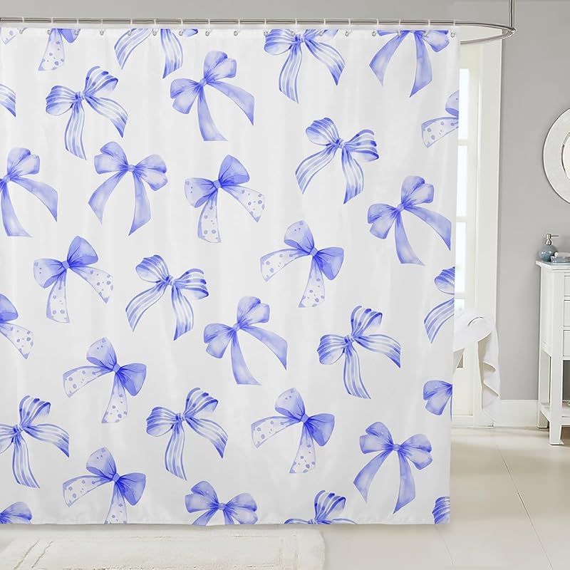 Feelyou Pink Bow Bath Curtain for Kids Boys Girls 72"x72" Cute Dreamy Princess Style Shower Curtain Waterproof Bow Pattern Bathroom Shower Curtain