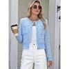 Checkered Knitted Cardigan for Women's Elegance, Pearl Buckle Fashionable Sweater for Women