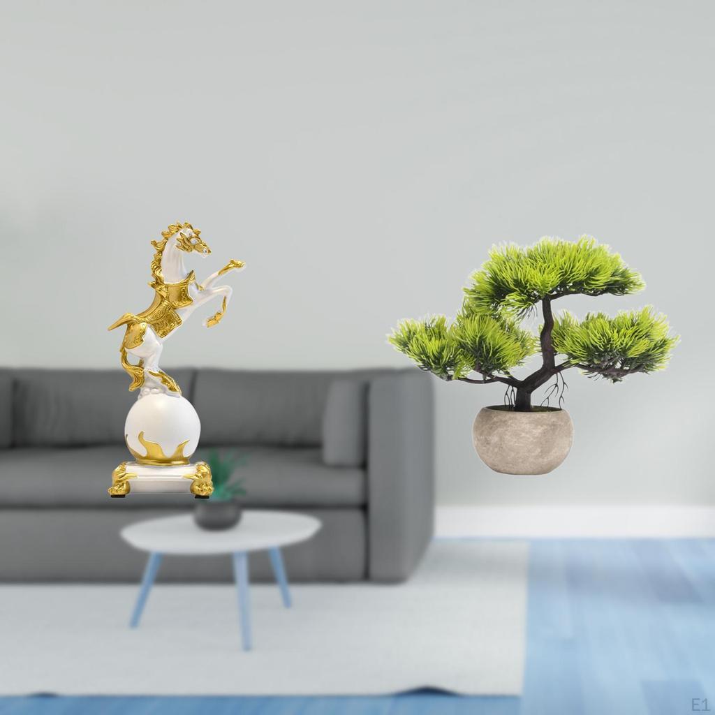 Modern Horse Figurine And Artificial Bonsai Tree Collection Tabletop Ornament Animal Sculpture Faux