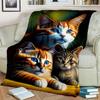 Hřejivá a útulná roztomilá flanelová deka se vzorem kočky na gauč, postel, pohovku, do kanceláře - Měkká a uklidňující deka s digitálním potiskem