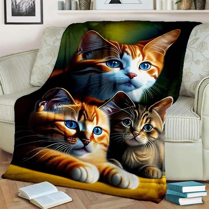 Warm and Cozy Cute Cat Pattern Flannel Blanket for Couch, Bed, Sofa, Office - Soft and Soothing Digital Printing Throw Blanket
