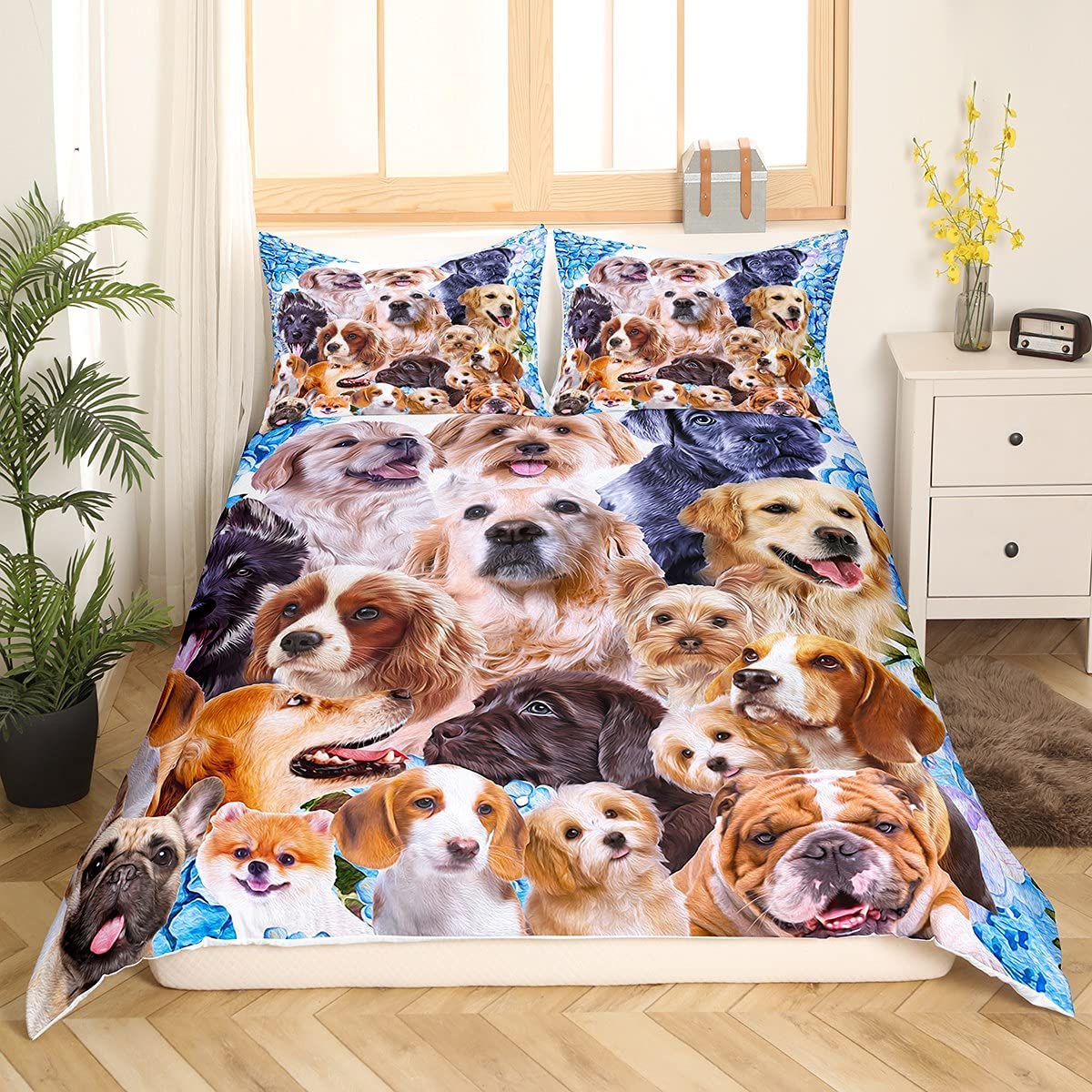 

Покрывало для одеяла с изображением собак, детское постельное белье с изображением собак из мультфильмов, комплект постельного белья с изображением щенков и животных, милый покрывало с рисунком мопса и бульдога 135X200cm 2PCS