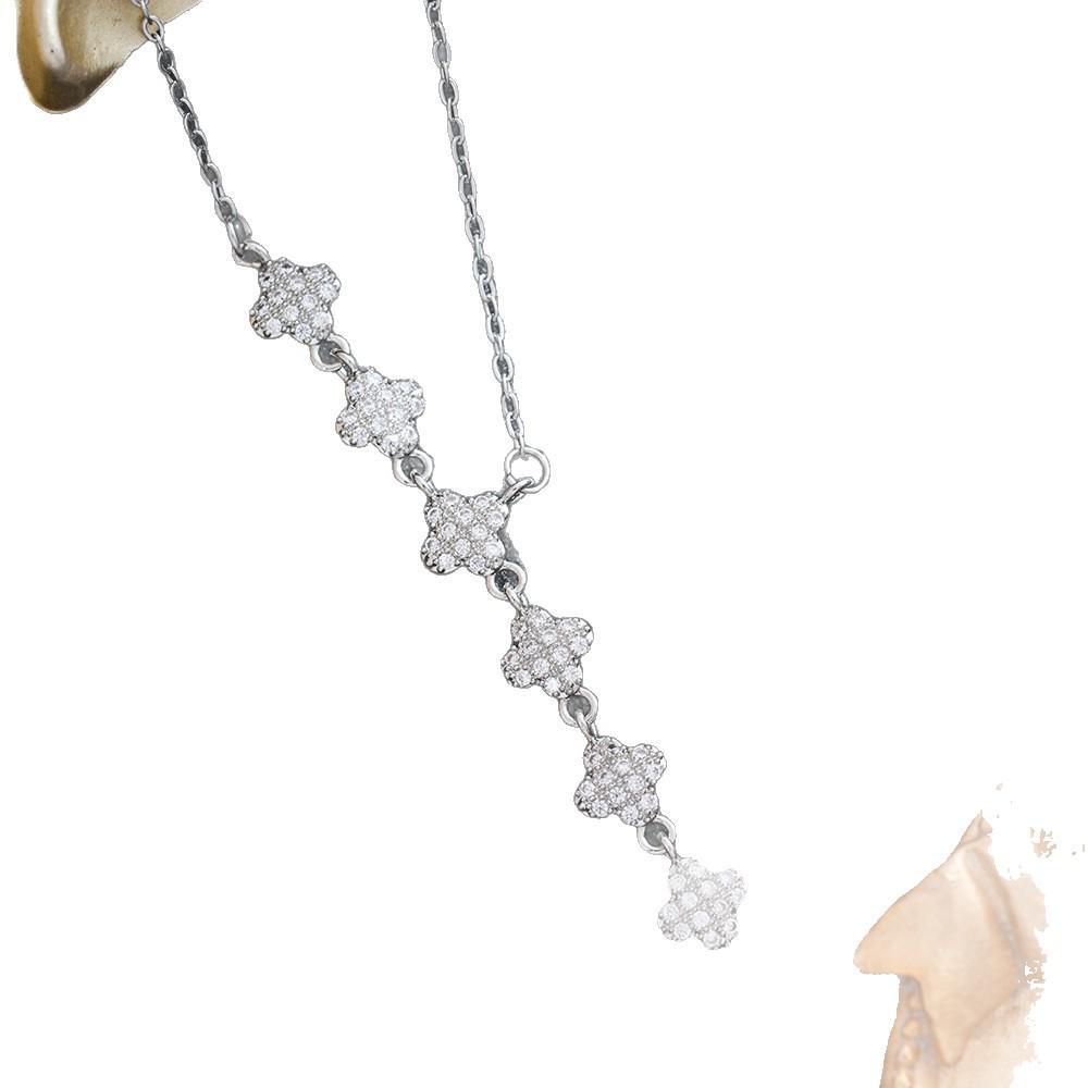 Elegant Luxurious Tassel Four-Leaf Clover Diamond Necklace for Women - Sparkling Flower Collarbone Chain