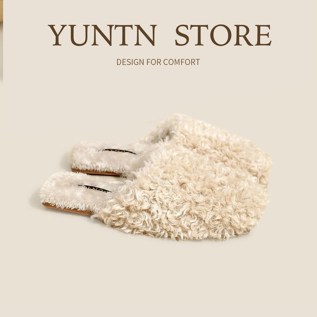 Soft and Fluffy Faux Lamb Plush Slippers , Warm and Cozy, Non-slip, Cute and Quiet Indoor Shoes for Women