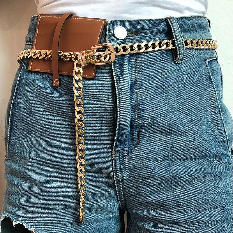 Kvinner Kjede Belte Mote Kvinne Dame Sølv Gull Lang Pin Spenne Metall Belter Jeans Midje Kjeder for Kjole Ketting Riem