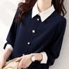 Elegant  Slim Fit Blouse Patchwork Button POLO Collar Women Loose All Match