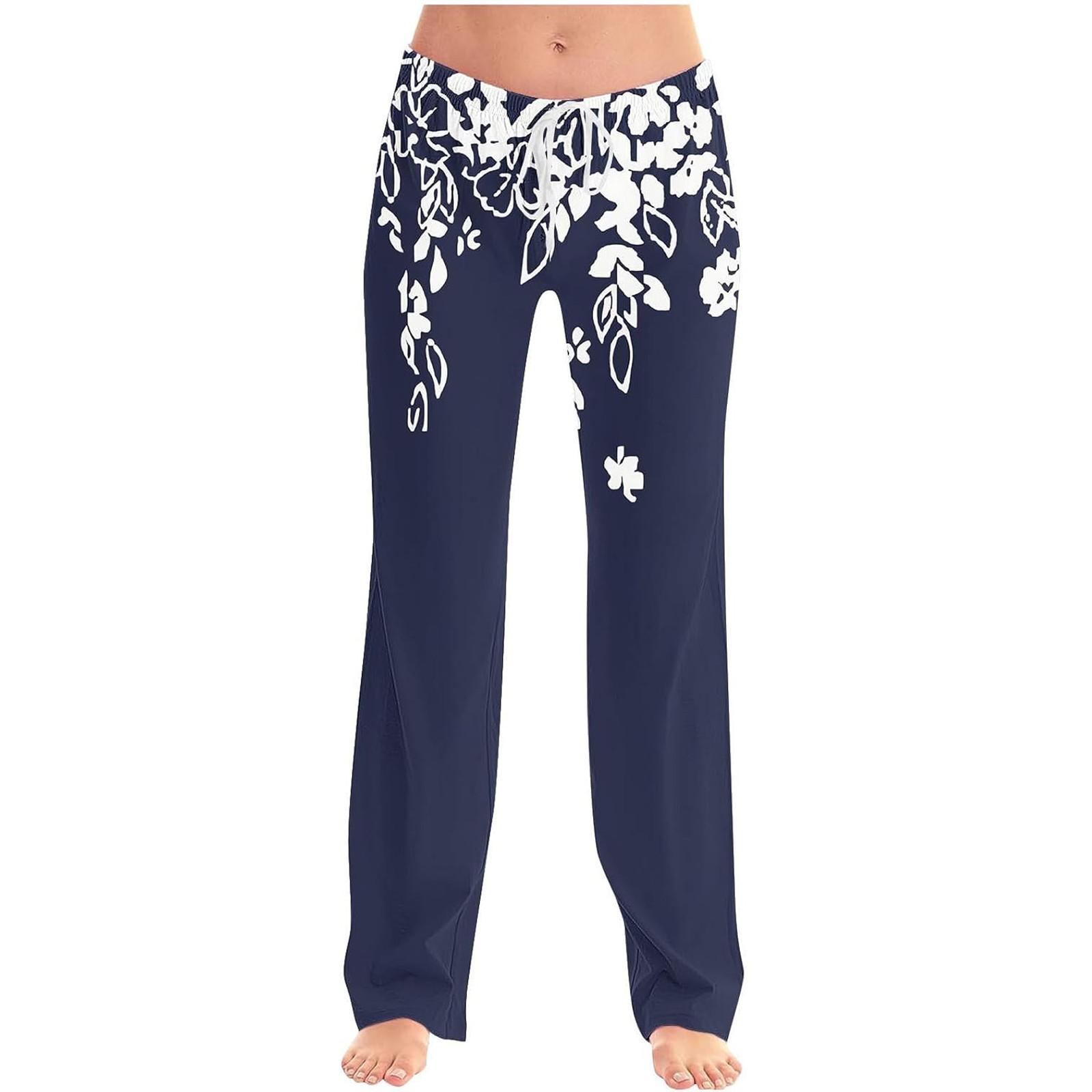 

Женские модные свободные повседневные брюки с цветочным принтом L тёмно-синий