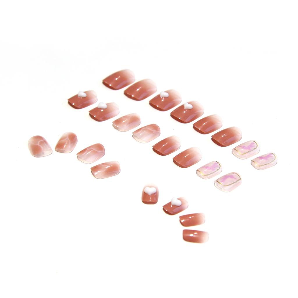 Artificial Nails Wearable Nail Patches Bean Paste Powder Three-dimensional Love Girl Style Blush Gradient Removable Nail Patches