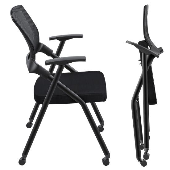 Klappbare Bürostühle mit PU-Rad, Armlehne, ergonomischer Netzrücken, stapelbarer Konferenzstuhl, Büro-Gäste- & Empfangs- & Besprechungsstuhl