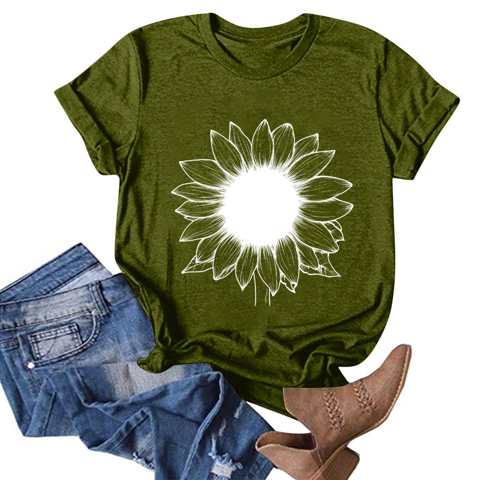 

Женская модная повседневная футболка с круглым вырезом и принтом, пуловер с короткими рукавами, топ L армия зеленый