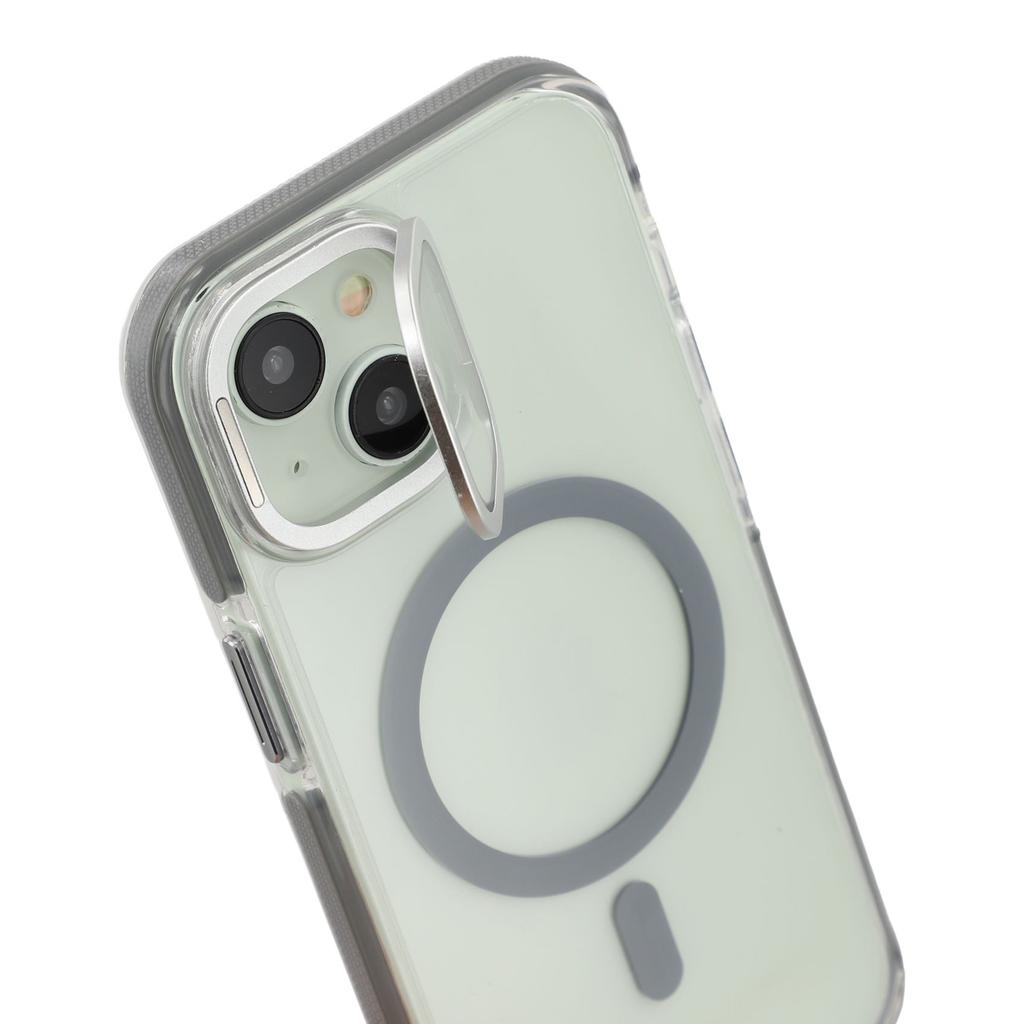 For iPhone 15 Plus Magnetic Case TPU Acrylic Clear Phone Back Cover with Lens Protector Kickstand