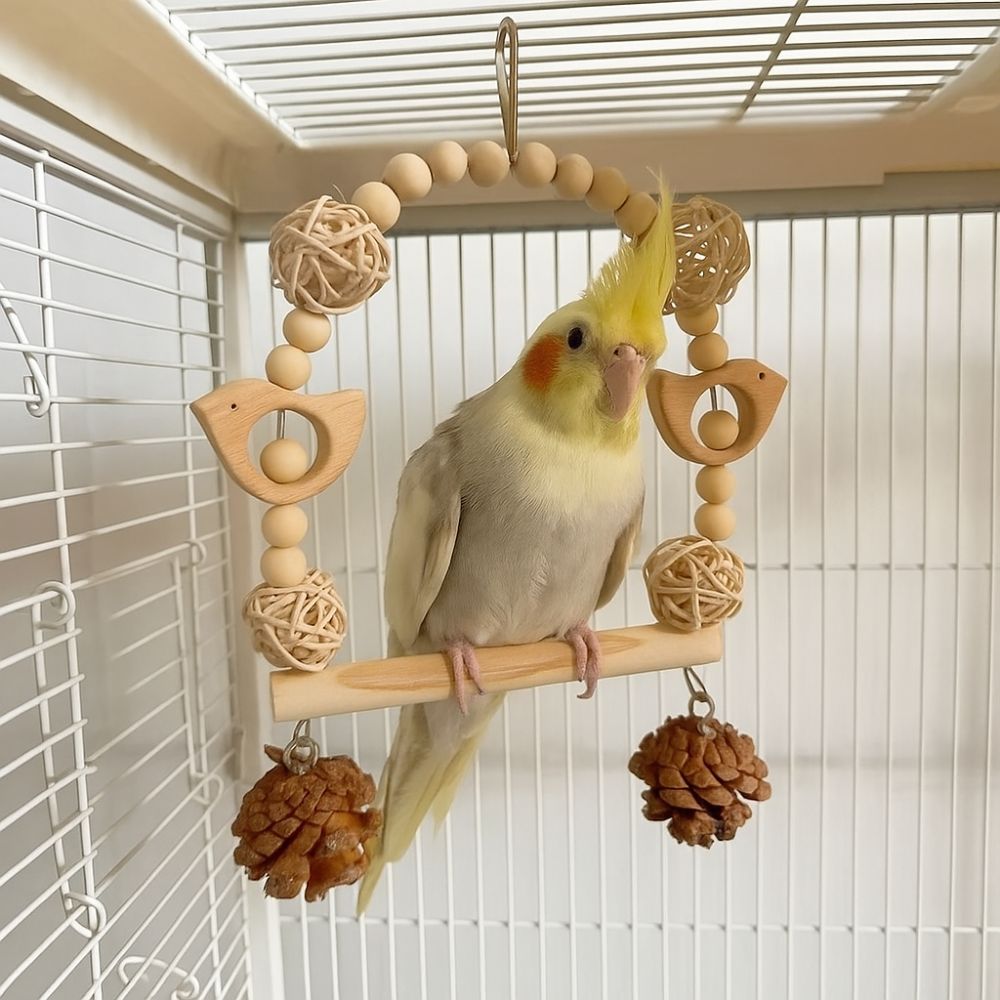 Hang Bird Swing Toy Wooden Bird Foraging Swing Funny Parrot Cage Toy Entertainment