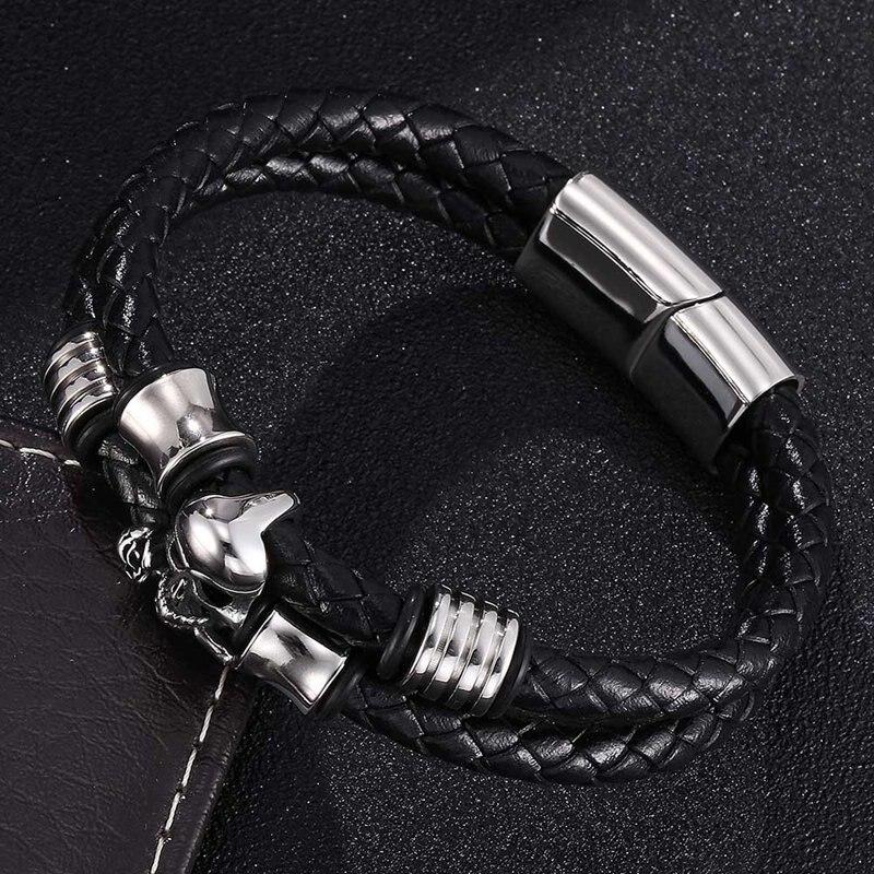 Punk Skull Rose Multi-layer Charm Bracelet Of Men Braided Rope Leather Bracelet Women Jewelry