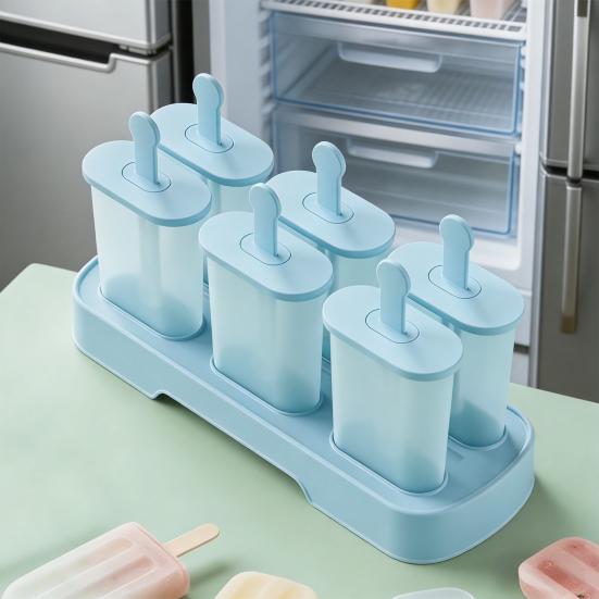 6Pcs Ice Cream Mold Plastic Popsicle Maker for Homemade Fruit Ice Cream Yogurt Popsicles Chocolate Pudding Molds for Children