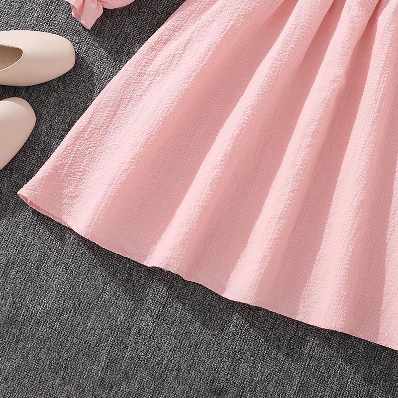 Dětské oblečení Nový podzim Francouzský styl Čtvercový výstřih Dlouhý rukáv Jednobarevné Stahování v pase Rozšířené šaty pro dívky