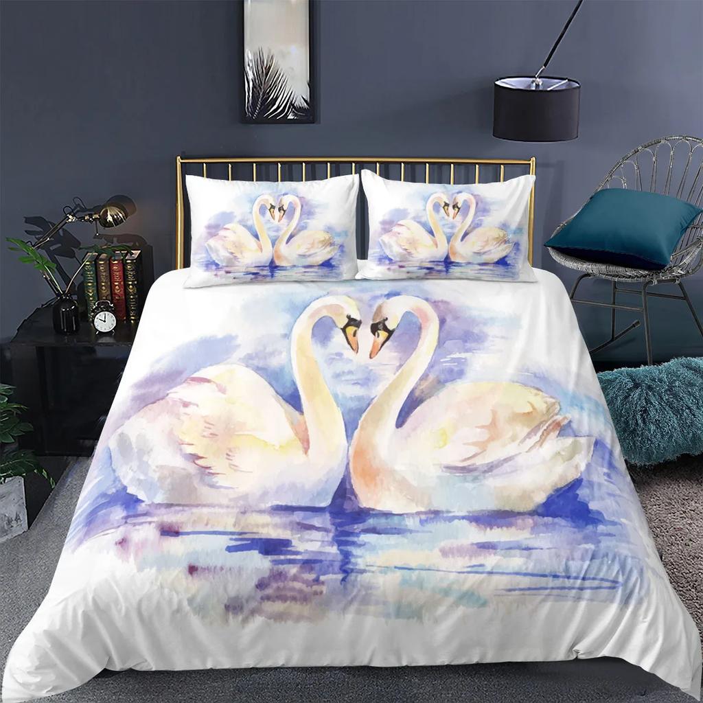 Comforter Print Swan Bedding Sets Us King 259X229Cm High Quality Super Soft Comfortable Cotton Bedding Set Home Textile