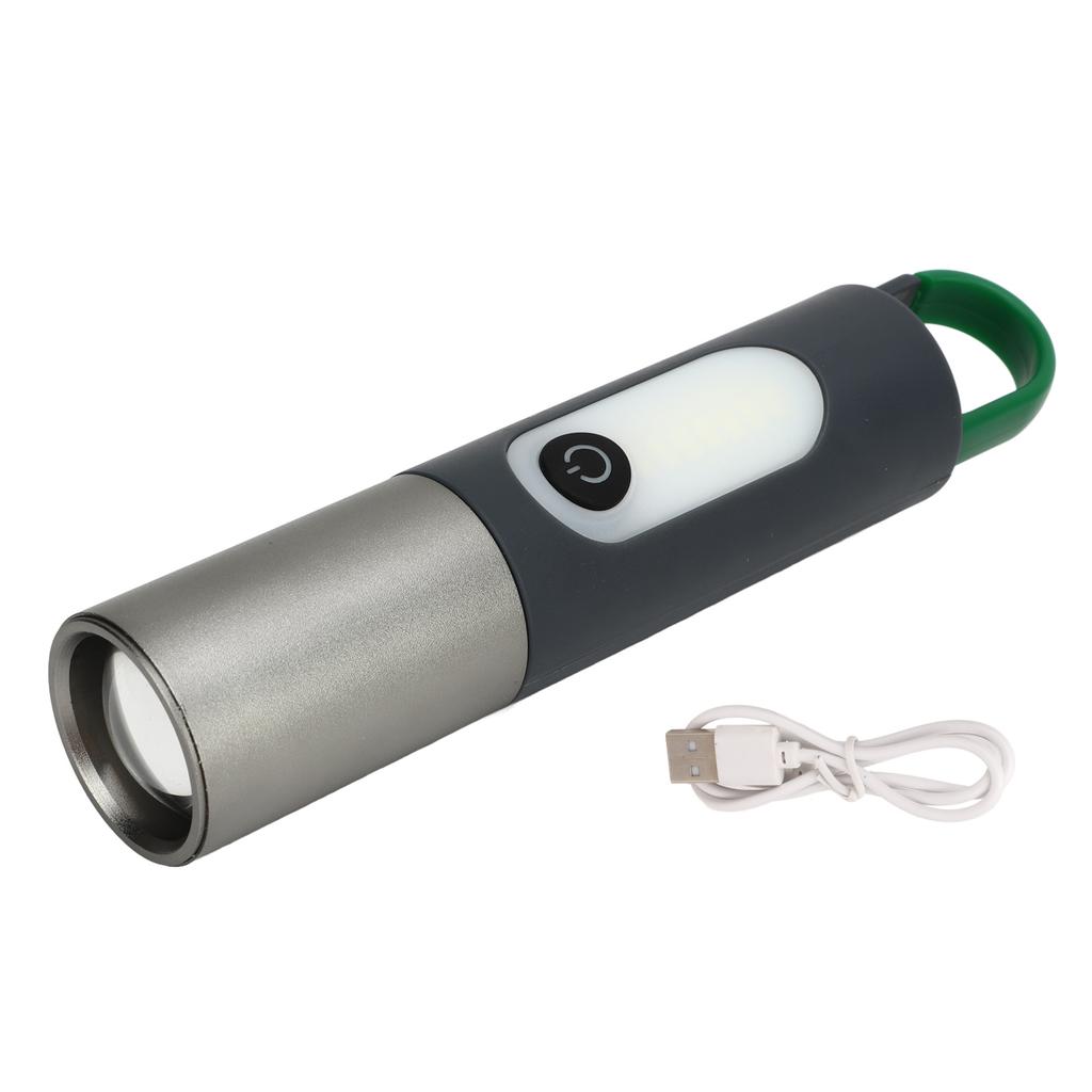 Outdoor-Taschenlampe mit Teleskop-Zoom USB Wiederaufladbar 4 Lichtmodi Superhelle Taschenlampe mit Haken zum Campen