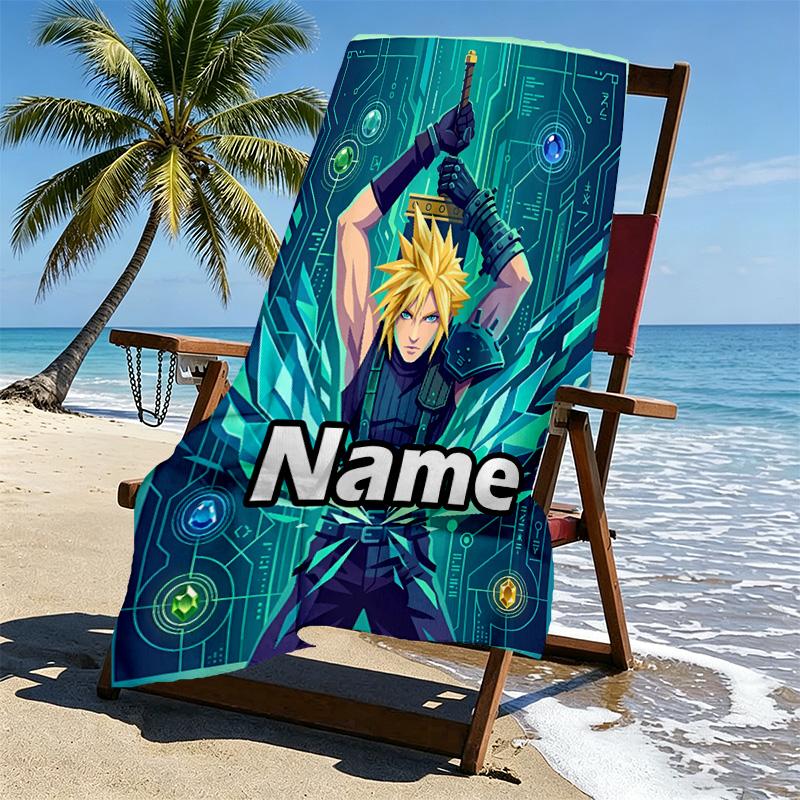 Custom Name Personalized Final Fantasy Print Beach Towel, for Trip Camping Beach Party Home Decor, Birthday Gift for Family & Friends