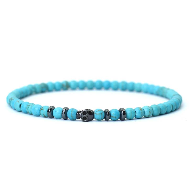 New Gothic Skull Bracelet For Men 4mm Stone Braclet Natural Tiger Eyes Volcanic Rock Braslet Seed Beads Brazalete Pulsera Homme