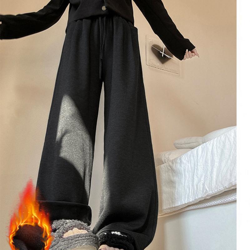 Fleece Glutinous Rice Pants for Women In Autumn and Winter New Style Velvet Pants Draped Lazy Casual Pants Straight-leg Slimming Soft Wide-leg Pants