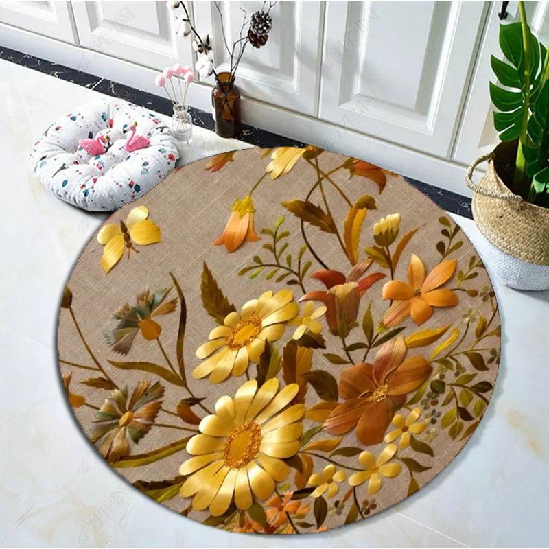 1 Stück runde Teppiche mit goldenem Blumenmuster, wasserdicht, rutschfest, dick, gepolstert, strapazierfähig, bequem, Stehmatte für die Küche