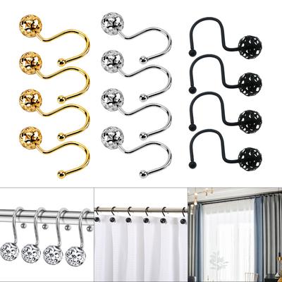 4'lü Set Pratik Duş Perdesi Halkası Dekoratif Metal Kancalar Boş Küre Tasarımlı Banyo Perdesi İçin