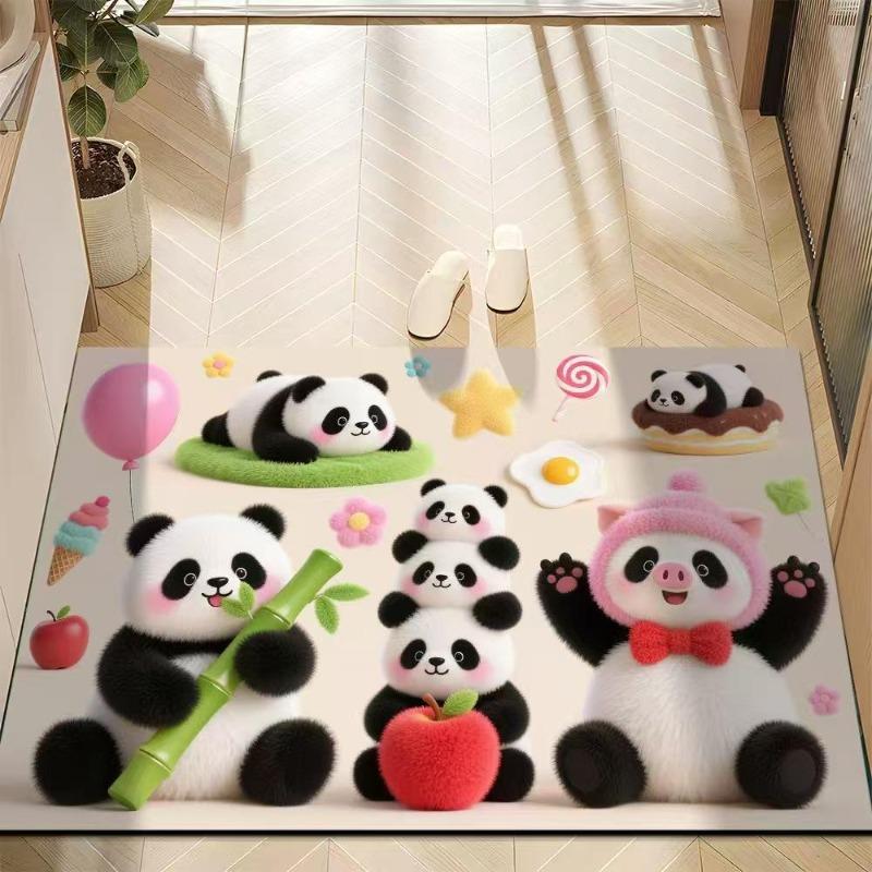 Cute Panda Diatomite Bath Mat - Super Absorbent Fast Dry Door Mat Anti-Slip Waterproof Floor Mat for Bathroom Kitchen Laundry Room
