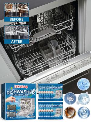 Jakehoe Dishwasher Cleaner Effervescent Tablets (12pcs/box) Cleans Dishwashers, Removes Stains, Grease, Water Stains, Odors, and Scale.
