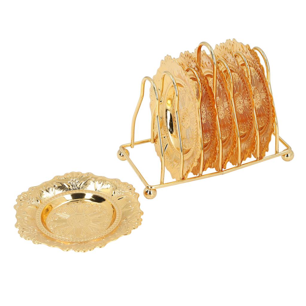 Metal Coaster Holder Set Zinc Alloy Vintage Coaster Stand Set Drink Coasters with Decorative Rack for Home Kitchen Bar