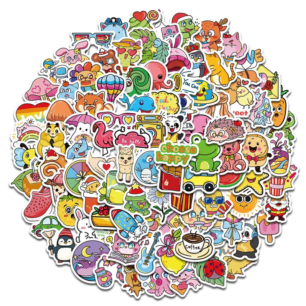 100 Pieces Small Size Non-Repeating Ins Wind Small Fresh Sticker Frog Penguin Diy Handbook Decorative Suitcase