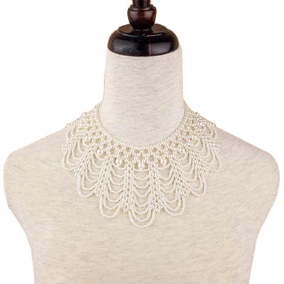 Eleganckie damskie wydrążone sztuczne perły Choker naszyjnik z kołnierzykiem na szelkach