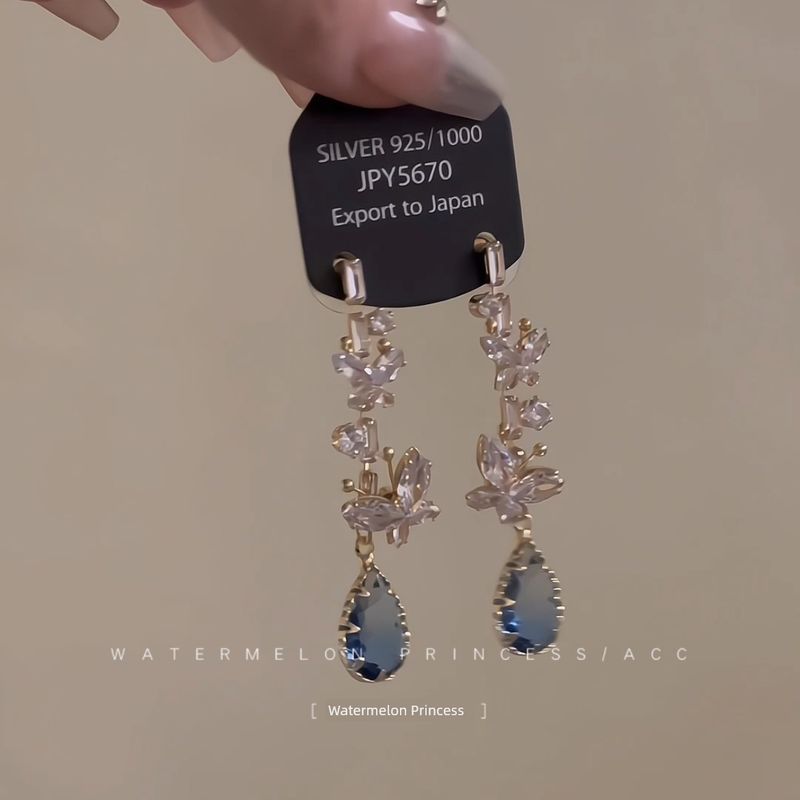 

Butterfly Tears Best Selling Fancy Zircon Stud Earrings Female Water Drop Butterfly tears S925 silver needle pair