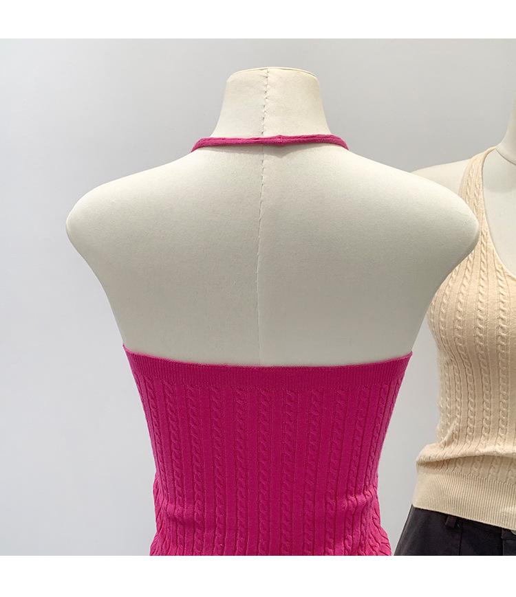 Pure Desire V-Neck Halter Knit Camisole - Slim Fit Open Back Summer Top for Women