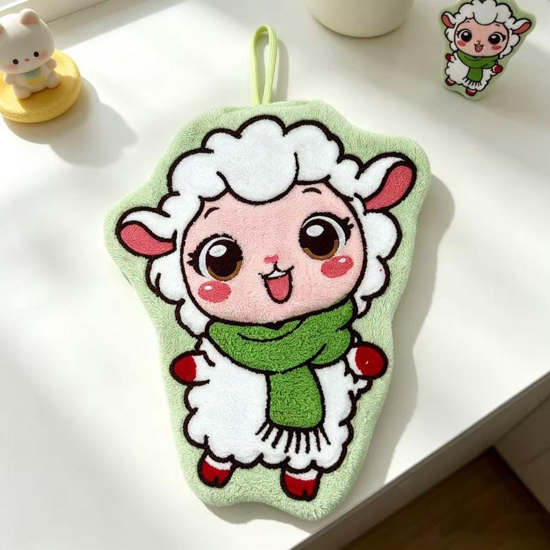 Cute Cartoon Sheep Shaped Hanging Hand Towel Thick Absorbent Soft Lint Free For Kitchen Bathroom Daily Use