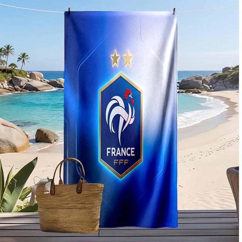 France Football Print Beach Towel Quick Dry Super Absorbent Soft Bath Towel for Swimming Beach Travel Fan Souvenir Gift