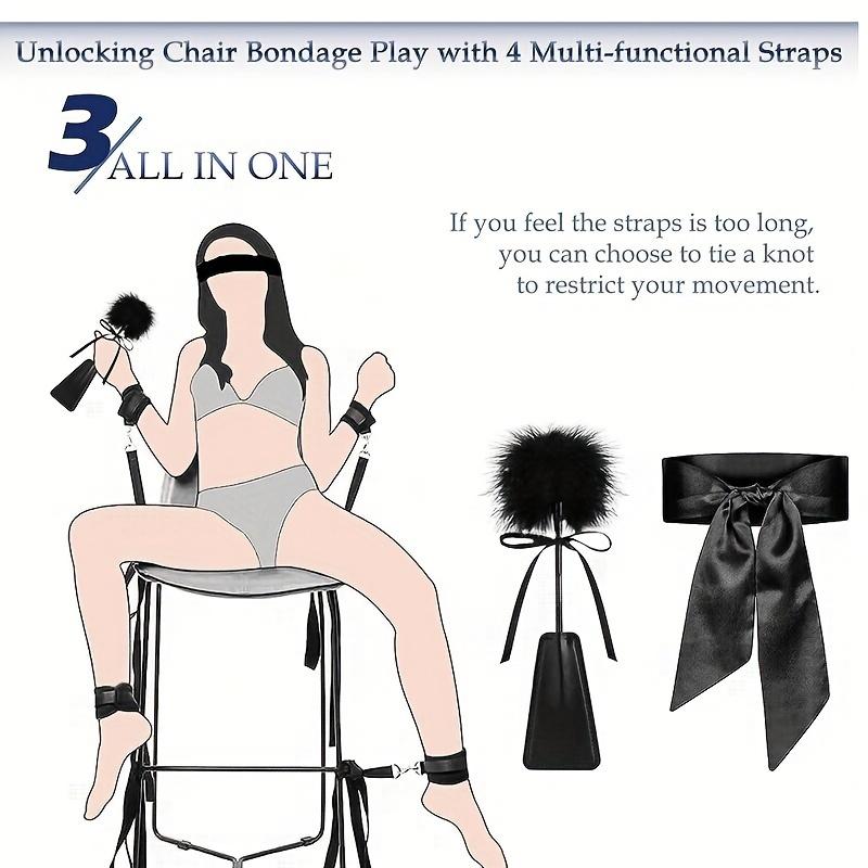 5pcs Set BDSM Bed Bondage Erotic Product, Steel Ring Handcuffs Ankle Cuffs Kit With Eye Mask, Flirting Feather, Leather Slap, Around Any Furniture, Be