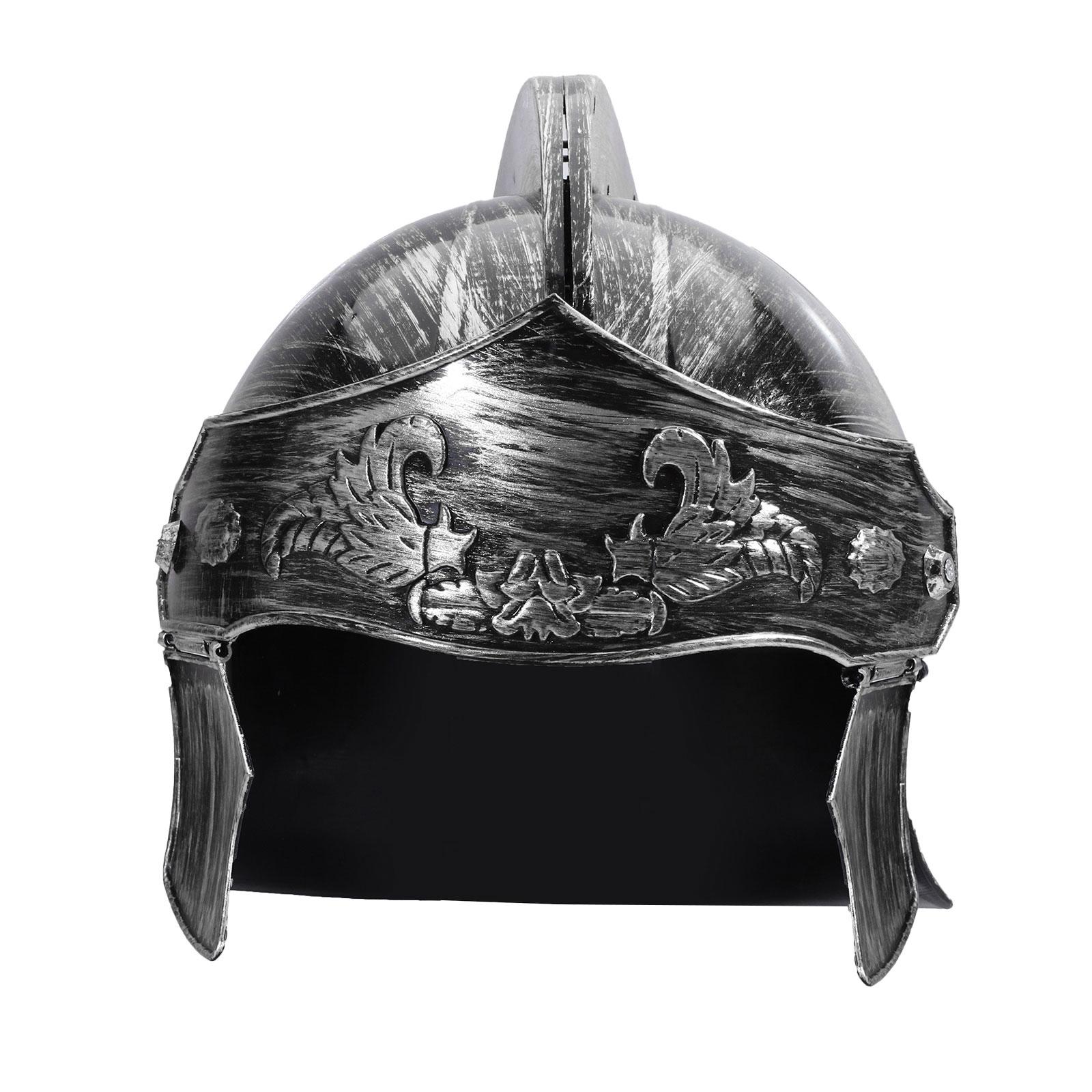 

Halloween Cosplay Roman Helmet: Plastic Vintage Spartan Gladiator Knight Headgear for Medieval Warrior Stage Costume One Size срібний