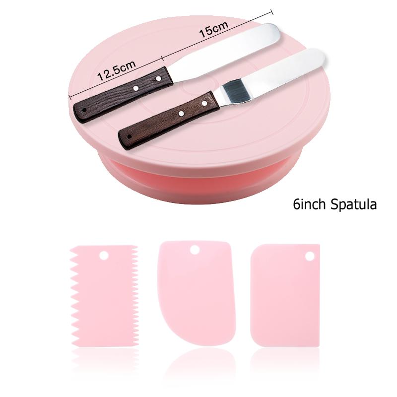 FAIS DU 6Pcs/Set Plastic Cake Turntable Rotating Cake Plastic Dough Pastry Decorating Stand Rotary Table DIY Pan Baking Tool