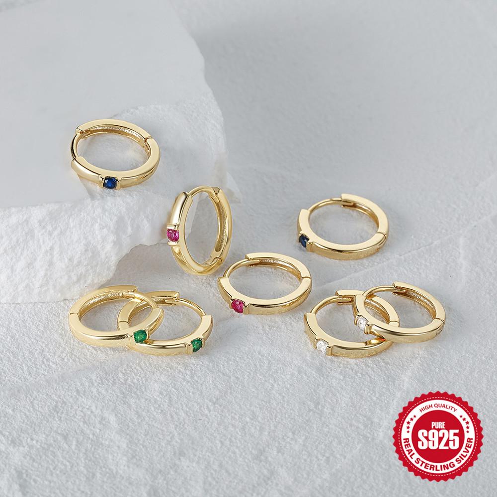 Simple S925 Sterling Silver Classic Single Diamond-Encrusted Glossy Premium Earrings Earrings