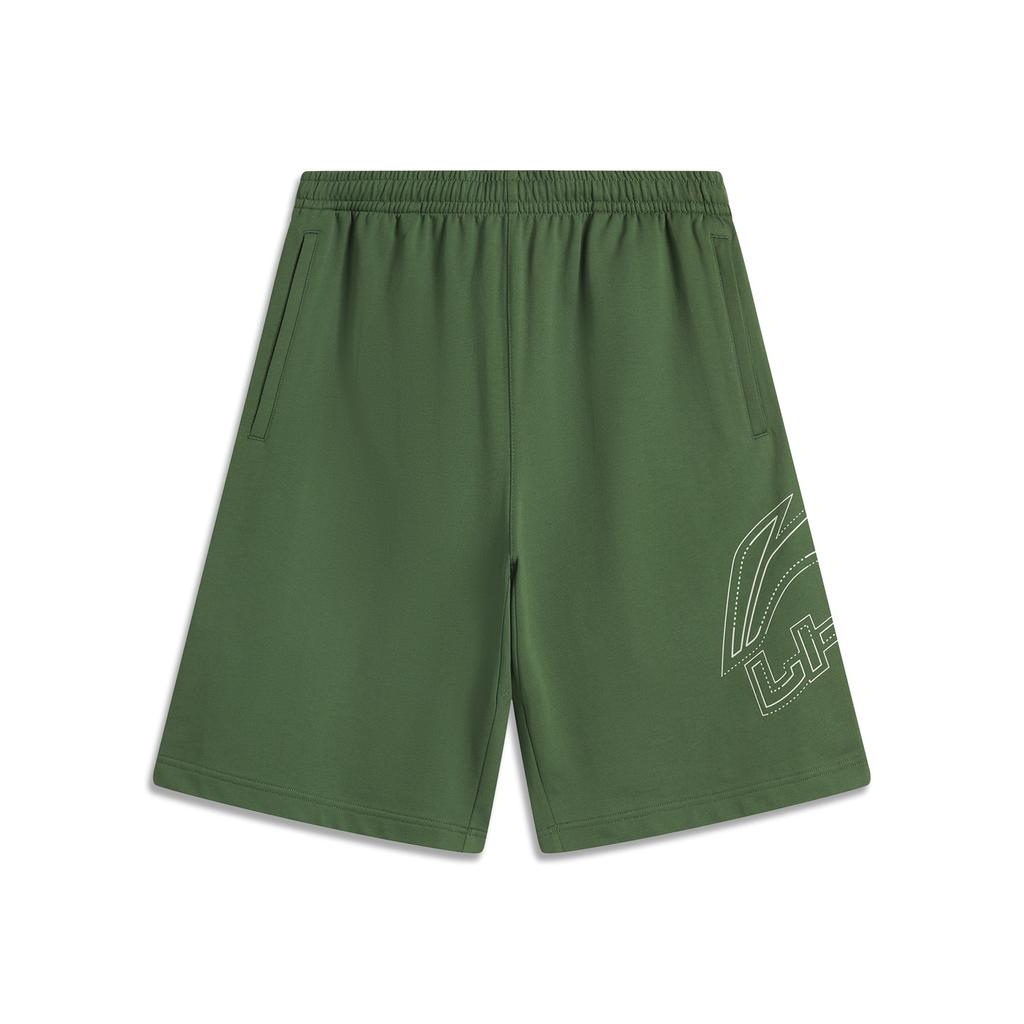 Li Ning Life Series Sport Minimalist Solid Color Elastic Letter Casual Shorts Men shorts Dark-Wilderness-Green AKSV529-3