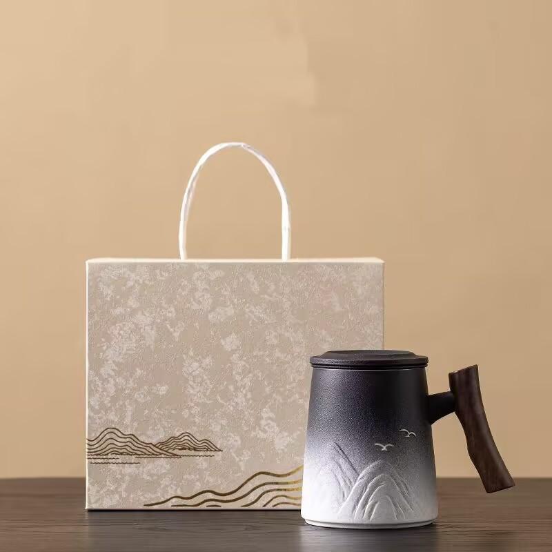 Embossed Thousand Miles Of Jiangshan Tea Separation Tea Cup Office Cup With Lid Filter Water Cup Personal Special Cup