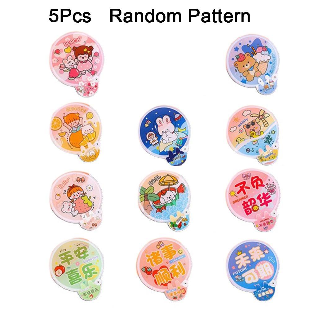 5Pcs Decorative Round Pocket Fan Cartoon Cool Fan Portable Hand Fan  Student