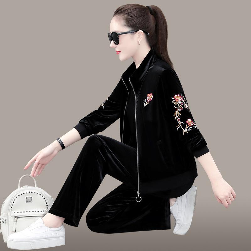 Elastic Waist Sportswear Suit Female Fashion Middle-Aged And Elderly Mothers Spring Autumn Three Piece Set Women Elegant