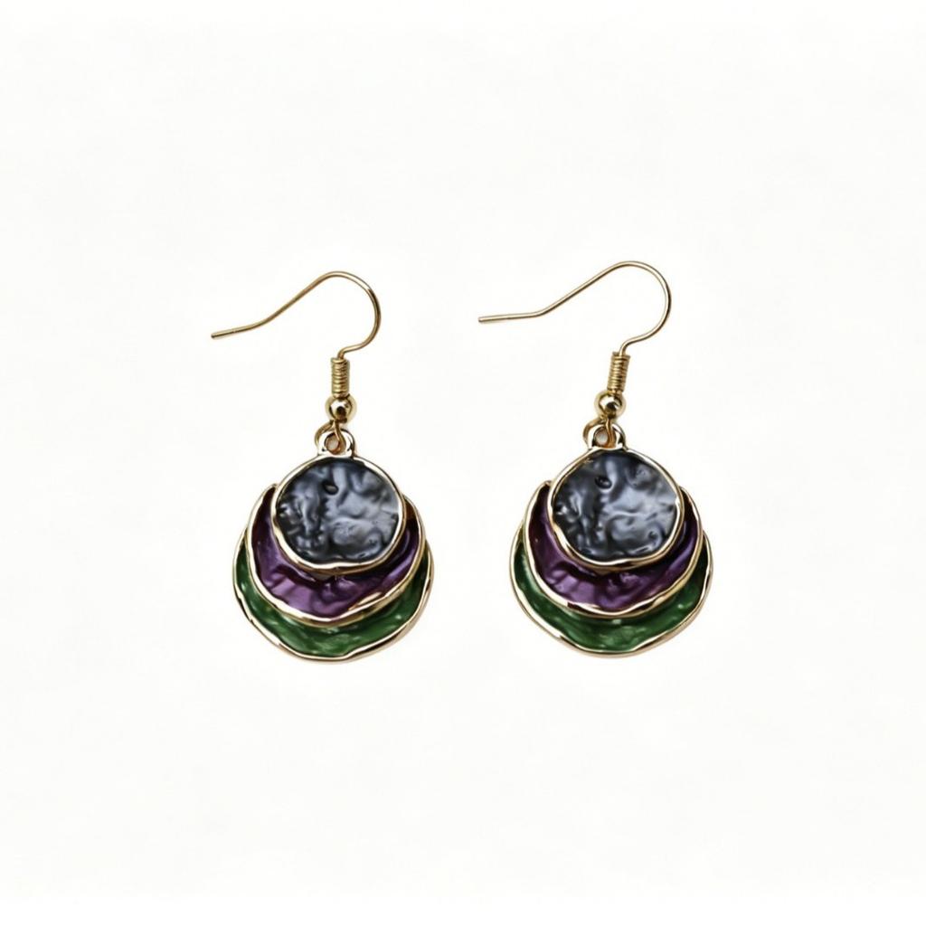 European and American popular hand-painted three-layer round cake earrings Bohemian women's temperament versatile earrings