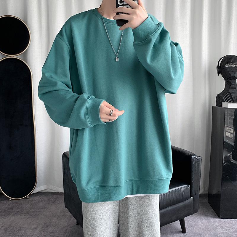 

2025 Мужская модная однотонная толстовка с круглым вырезом, свободный крой, без капюшона, тонкий фасон для весны и осени, доступны большие размеры 5XL