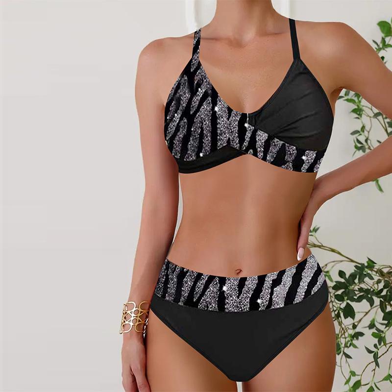 

Женские купальники Бикини 2 шт. Купальник с открытой спиной Холтер Пляжная одежда Синий леопардовый принт Купальные костюмы Купальник с подвесным вырезом 3XL серебряный