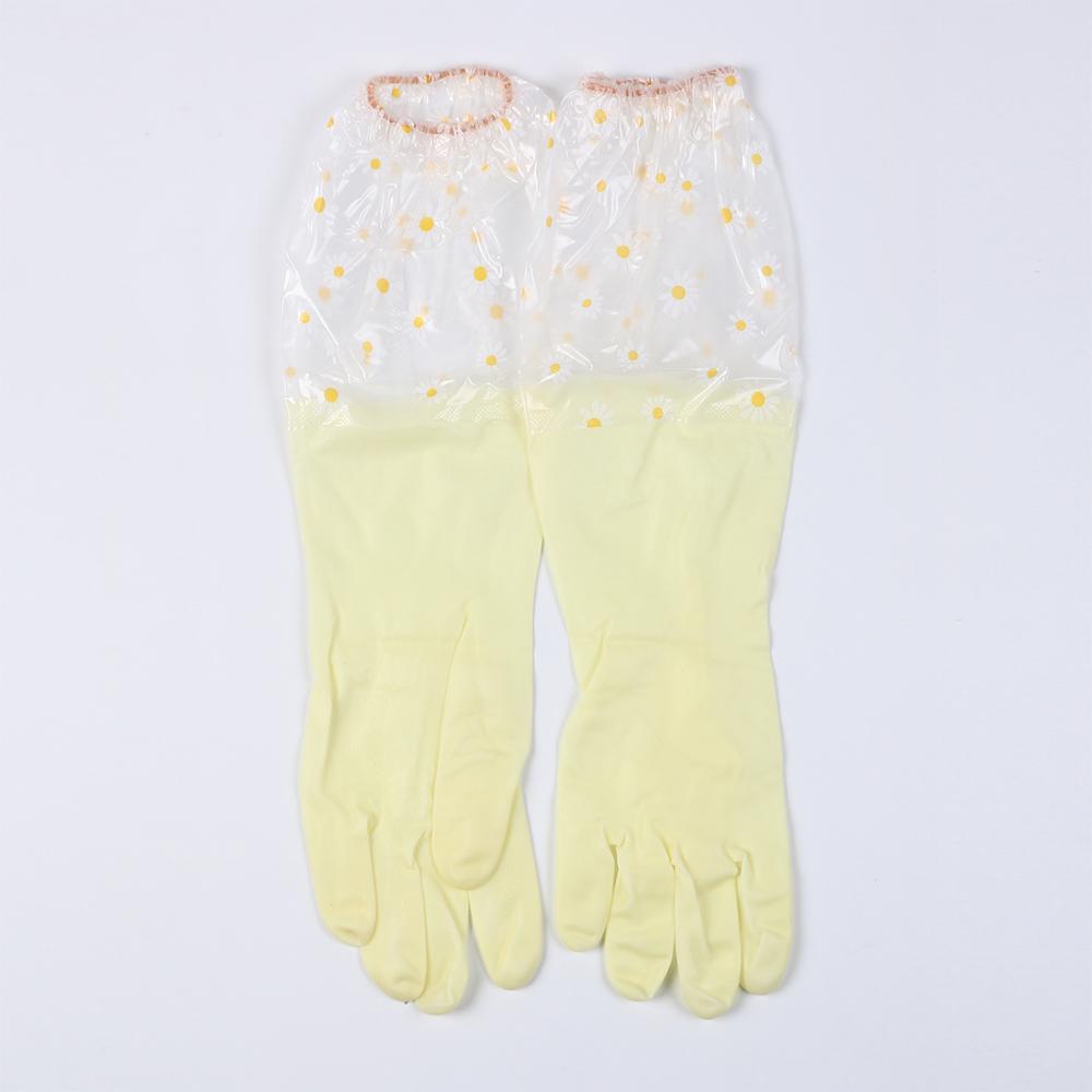 1 Pair Dishwashing Cleaning Gloves Daisy Flower Pattern Waterproof Reusable Kitchen Household Rubber Gloves Color Random