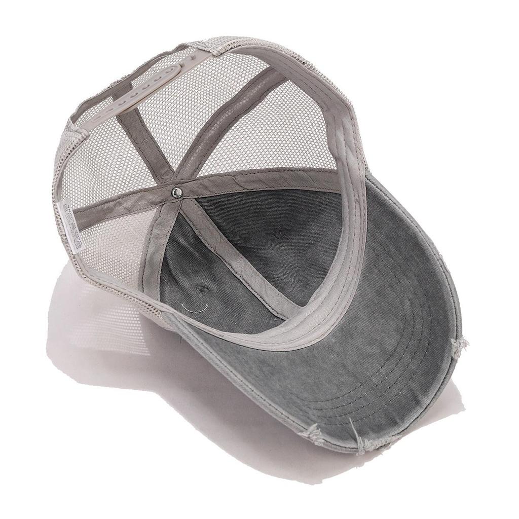 Men's Distressed Cotton Baseball Cap with Soft Brim and Mesh Visor for Sun Protection