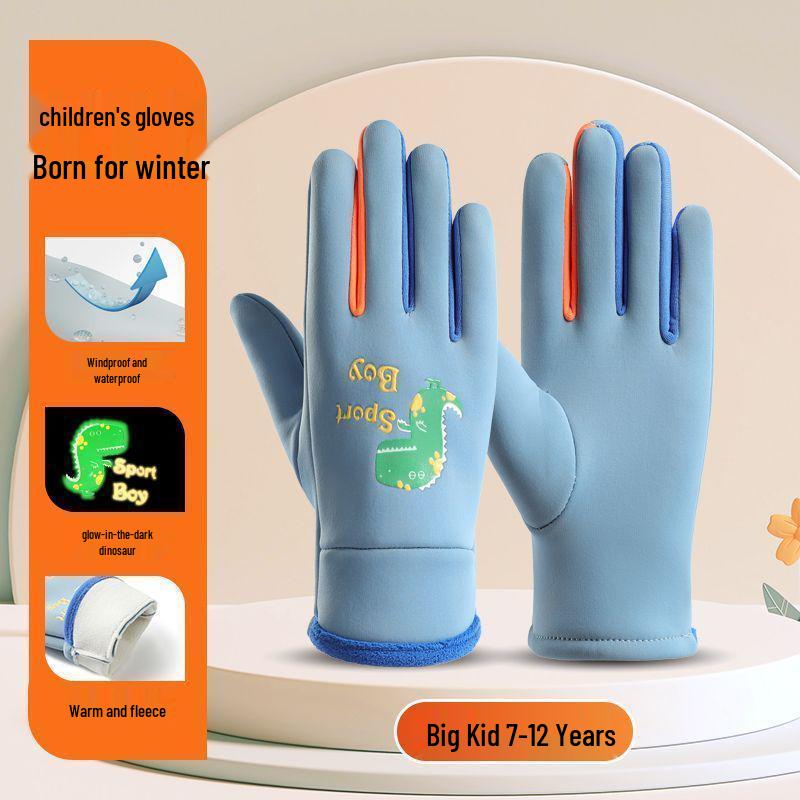 

Зимние детские мультяшные флисовые перчатки: Ветрозащитные, теплые уличные перчатки для мальчиков и девочек One Size