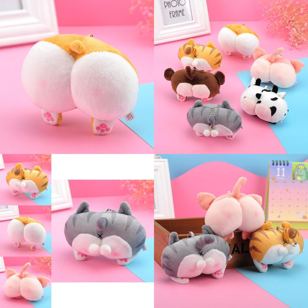 Adorable Corgi Butt Plush Keychain Soft Pp Cotton Animal Toy Key Ring Cute